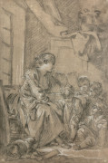 François BOUCHER Paris, 1703 - 1770 La maîtresse d'école Crayon noir, estompe et rehauts de blanc