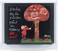 BEN (Né en 1935) L'ARBRE DE LA PEINTURE - 2000 Bois, métal, ficelle, tissu, bille et acrylique sur panneau dans un emboîtage en plex..