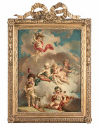 Vittorio Amedeo RAPOUS Turin, 1729 - 1819 Les amours oiseleurs et Les amours musiciens Paire d'huiles sur panneaux de chêne, doublés..