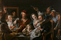 École flamande du XVIIe siècle Atelier de Jacob Jordaens Le roi boit ! Huile sur toile