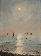 Alfred STEVENS Bruxelles, 1823 - Paris, 1906 Marine au clair de lune Huile sur panneau d'acajou, une planche