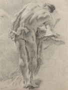 Giovanni Battista TIEPOLO Venise, 1696 - Madrid, 1770 Académie d'homme de dos Crayon noir, estompe et rehauts de blanc sur papier bl..