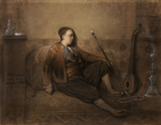 Alexandre-Gabriel DECAMPS Paris, 1803 - Fontainebleau, 1860 Le jeune fumeur de narguilé Pastel