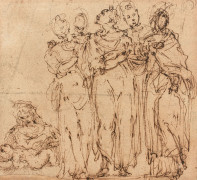 Italie du Nord, XVIe siècle  Etude pour une Vierge à l'Enfant et des figures de saints Plume et encre brune