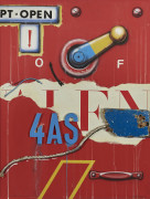 Peter KLASEN (Né en 1935) MANETTE/OPEN/4 AS/ROUGE - Circa 1985 Technique mixte et collage sur carton