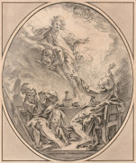 François BOUCHER Paris, 1703 - 1770 Le repas à Emmaüs Crayon noir, estompe, de forme ovale