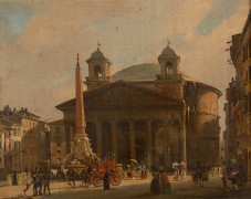 Ecole française vers 1840-1850  Vue du Panthéon de Rome Huile sur toile (Toile d'origine)