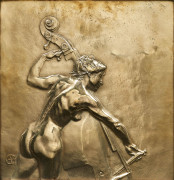 Alexandre CHARPENTIER Paris, 1856 - Neuilly-sur-Seine, 1909 Contrebassiste et Violoniste Paire de bas-reliefs en bronze