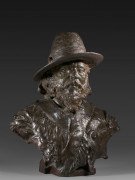 Jean-Joseph CARRIÈS Lyon, 1855 - Paris, 1894 Jules Breton au chapeau Plâtre patiné