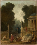 Hubert ROBERT Paris, 1733 - 1808 Le mendiant et le perroquet Huile sur toile