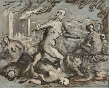 Domenico TINTORETTO Venise, 1560 - 1635 La Guerre Huile et gouache sur papier bleu