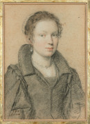 Ottavio LEONI Rome, 1578 - 1630 Portrait de femme à la robe noire Trois crayons