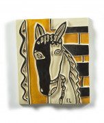 Fernand LEGER (d'après) (1881 - 1955) Le Cheval sur Fond jaune - circa 1950 Céramique émaillée et peinte