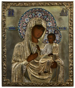 ICÔNE, MOSCOU, 1854 ET 1908-1917 La Mère de Dieu, Iverskaya Tempera sur bois et oklad en vermeil