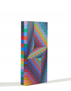 Victor VASARELY (1906 - 1997) Axo 99 - 1988 Bois scullpté peint à la main avec de l'acrylique en couleurs