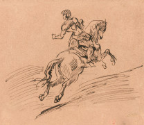 Eugène DELACROIX Charenton-Saint-Maurice, 1798 - Paris, 1863 Etude de cavalier Plume et encre brune, traces de crayon noir