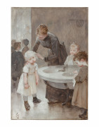 Henri GEOFFROY, dit GEO Marennes, 1853 - Paris, 1924 La toilette des enfants Huile sur toile (Toile d'origine)