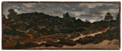 Antoine-Louis BARYE Paris, 1795 - 1875 Rochers en forêt de Fontainebleau Huile sur papier marouflé sur toile