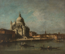 Giacomo GUARDI Venise, 1764 - 1835 Vue de la basilique Santa Maria della Salute, Venise Huile sur toile