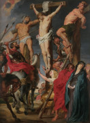 Ecole flamande du XVIIe siècle Atelier de Pierre-Paul Rubens La Crucifixion, dit " Le coup de lance " Huile sur panneau de chêne, un...