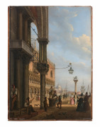 Vincenzo CHILONE Venise, 1758 - 1839 Promeneurs sur la Piazzetta vue de l'angle de la basilique San Marco, Venise Huile sur toile (T..