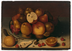 Ecole allemande vers 1630 Entourage d'Ambrosius Bosschaert l'Ancien Plat de fruits sur un entablement Panneau de chêne