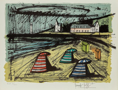 Bernard BUFFET (1928 - 1999) Tentes sur la plage - 1980 Lithographie en 10 couleurs