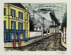 Bernard BUFFET (1928 - 1999) Le garage - 1984 Lithographie en 9 couleurs