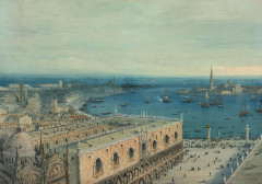 Carlo BOSSOLI Lugano, 1815 - Torino, 1884 Vue plongeante de Venise vers l'Ouest, prise du haut du campanile de San Marco Gouache sur..