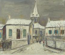 Maurice UTRILLO 1882 - 1955 L'église de Marolles sous la neige - Circa 1935 Huile sur toile