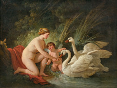 Jean-Baptiste HUET Paris, 1745 - 1811 Nymphes et putti jouant avec des cygnes Paire d'huiles sur toiles