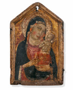 Maître de 1310 Actif à Pistoia vers 1300-1325 La Vierge à l'Enfant Peinture à l'œuf et fond d'or sur panneau de bois