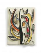 Fernand LEGER (d'après) & Claude BRICE  Composition abstraite - sur le modèle de 1953 - circa 1950 Céramique à décor polychrome émai..