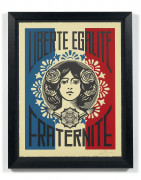 Shepard FAIREY ( OBEY GIANT) (Américain - Né en 1970) Liberté, Egalité, Fraternité (letterpress) - 2018 Sérigraphie en couleurs et g...