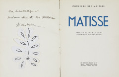 Henri MATISSE 1869-1954 Visage feuille Feutre sur papier découpé collé sur la page de garde de l’ouvrage Matisse de la collection "C...