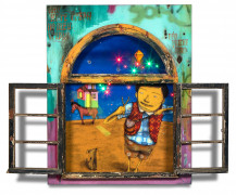 OS GEMEOS (Brésiliens - Nés en 1974) Untitled - 2008 Peinture aérosol, acrylique, led sur bois, transformateur