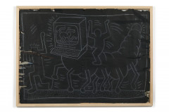 Keith HARING (Américain - 1958 - 1990) Sans titre (Subway drawing ) - 1984 Craie sur papier noir déchiré