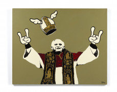 D*FACE (Dean Stockton dit) (Anglais - Né en 1978) Untitled (Pope) - 2005 Acrylique, peinture aérosol et feuilles d'or sur toile