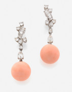 BOUCHERON  Pendants d'oreilles platine, or, corail, diamants, v.1950 A pair of coral, diamond, platinum and gold ear pendants, ca. 1