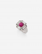 BOUCHERON Bague platine, rubis (GEM Paris: Birmanie, non chauffé) diamants, v. 1925 A ruby (GEM Paris: Burma, no heat), diamond and pl