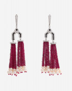 Pendants d'oreilles En or, diamants, rubis et émail  A pair of diamond, ruby, enamel and gold ear pendants