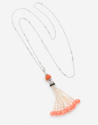 Sautoir en or, diamants, corail, perles et topazes A diamond, coral, pearl, topaz and gold long necklace