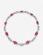 Collier en platine, rubis synthétiques et diamants, époque Art Déco A synthetic ruby, diamond and platinum necklace, Art Deco period