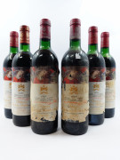 6 bouteilles CHÂTEAU MOUTON ROTHSCHILD 1985 1er GC Pauillac  (3 légèrement bas, 2 haute épaule, 1 mi-épaule. Etiquettes très abimées...