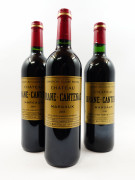 3 bouteilles 1 bt : CHÂTEAU BRANE CANTENAC 1995 2è GC Margaux (étiquette fanée)