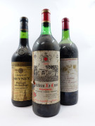 6 magnums 4 mags : PRIEURE DES COULEYS 1974 Château Meney. Saint Estèphe (1 base goulot, étiquettes très tachées)