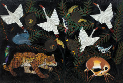 Pilipili MULONGOY 1914-2007 - Congo Animaux Huile sur toile