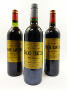 3 bouteilles 1 bt : CHÂTEAU BRANE CANTENAC 1982 2è GC Margaux (base goulot, bouchon léger enfoncé)