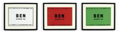 BEN (Français - Né en 1935) Ben n'expose pas - 1966 - 3 variantes 3 affiches, impressions typographiques, sur papier blanc, rouge ou...