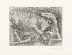 Pablo PICASSO (Espagnol - 1881-1973) Taureau attaquant un cheval - 1921 Eau-forte imprimée sur Vélin d'Arches filigrané